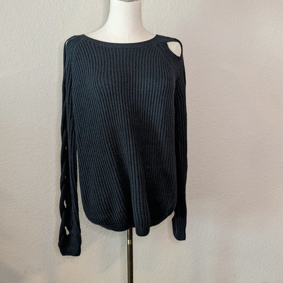 Lumiere Sweaters - Black Sweater Lumiere | Open Knit Sleeves | Grunge, Goth, Punk | Sz M